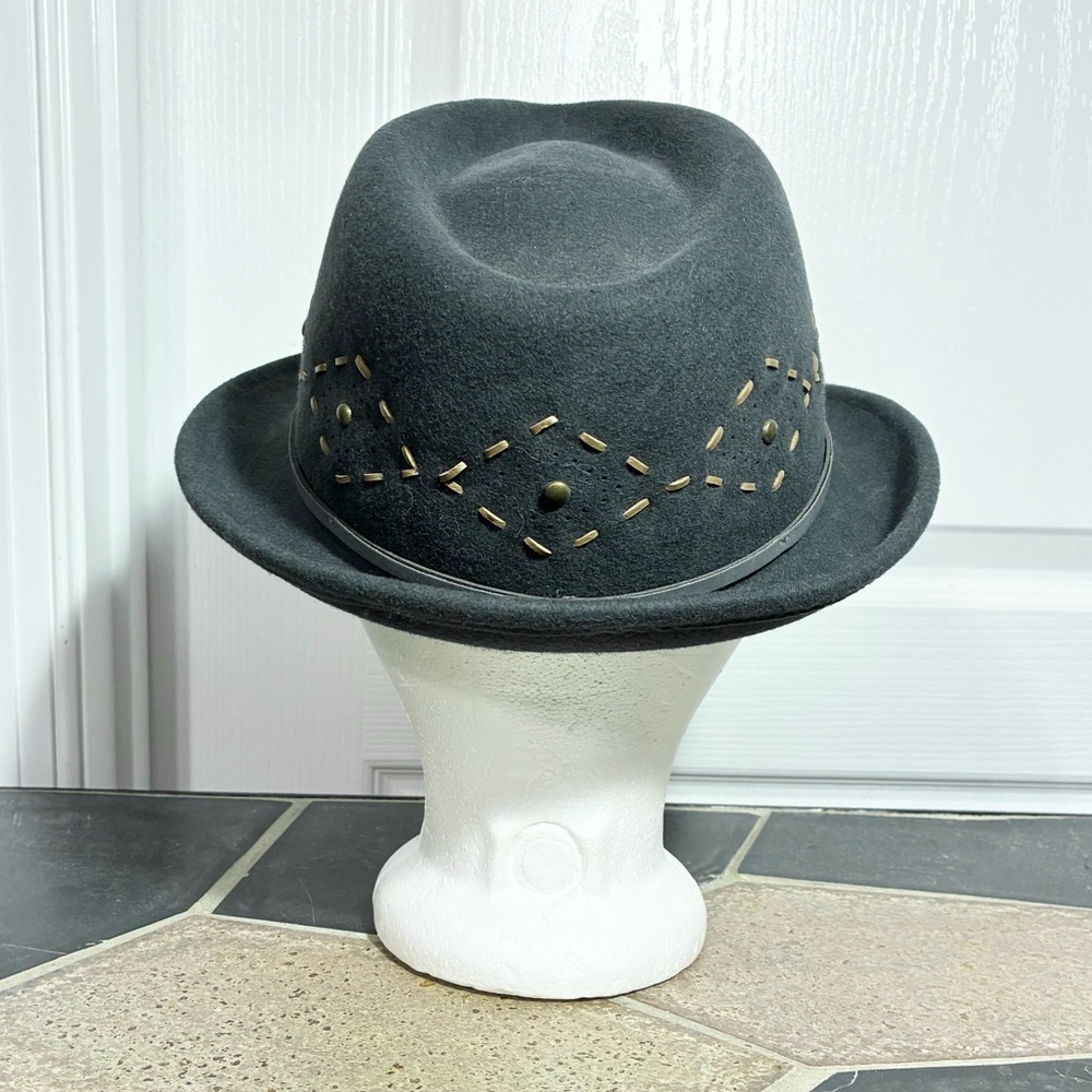 Cha Cha’s House Of Ill Repute Diamond Stitched Studded Wool Fedora Gray OS - Picture 4 of 10